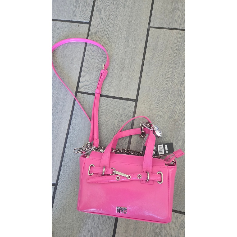 Madden NYC Pink Clip Belt Satchel Crossbody Bag Heart Charm MNY-963 NEW